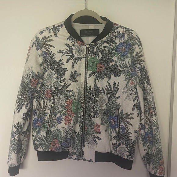 Zara | Jackets & Coats | Leaf Pattern Bomber Jacket | Poshmark